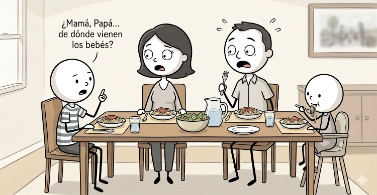 Family having an awkward conversation during dinner