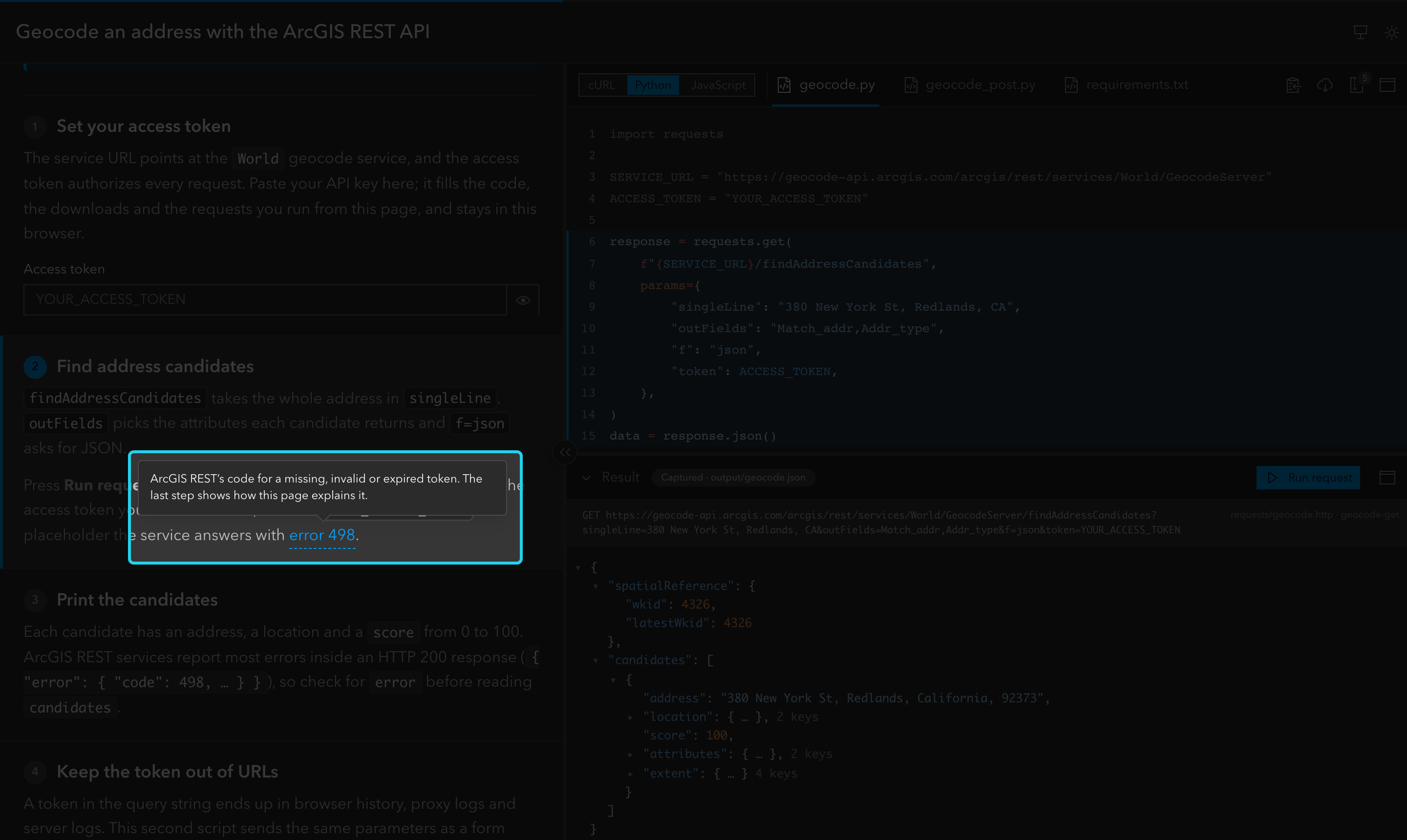 An underlined phrase in a step is highlighted with its popover open above it.