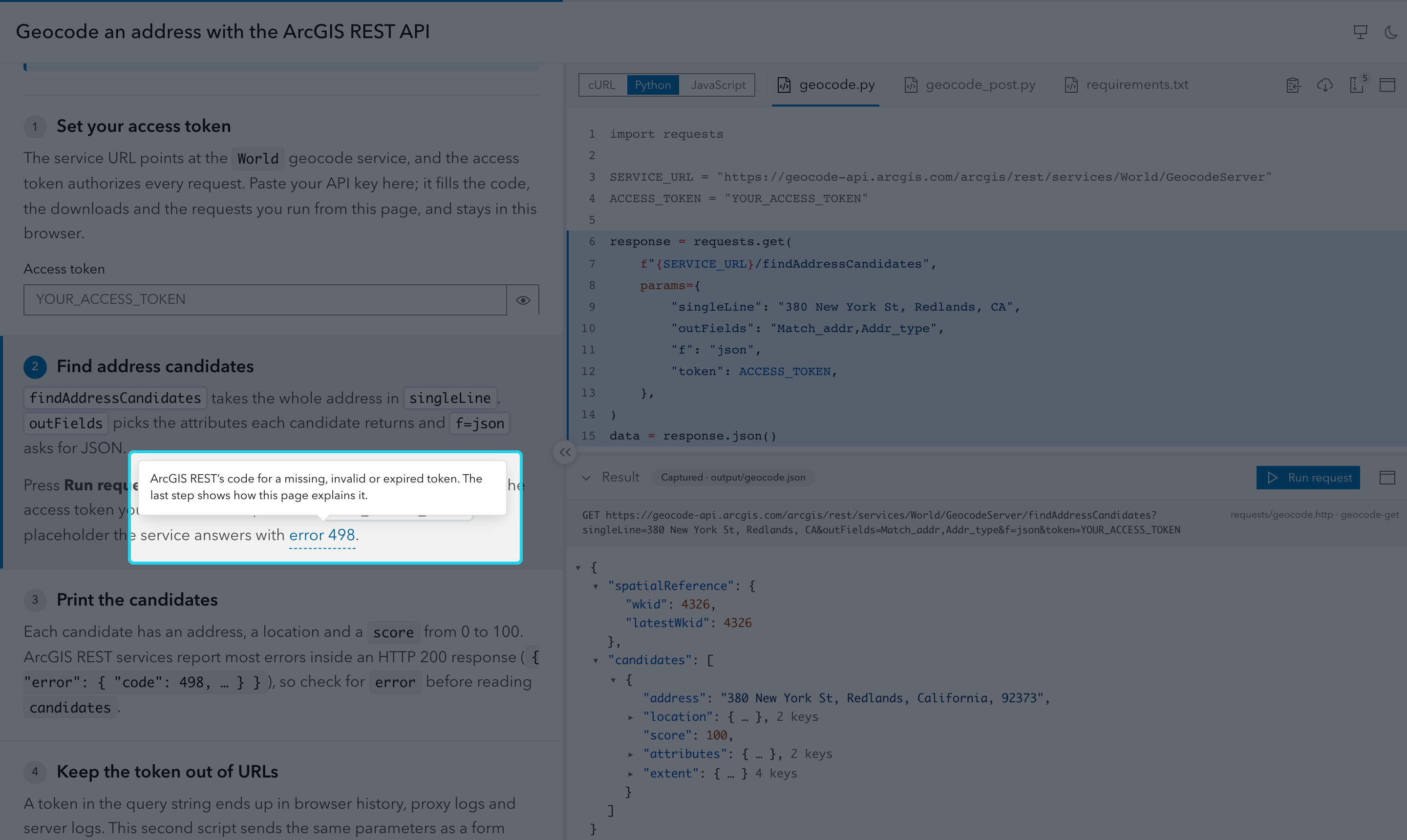 An underlined phrase in a step is highlighted with its popover open above it.